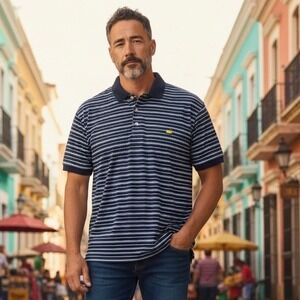 Masters Collection Navy Striped Pima Cotton Golf Polo Shirt Mens XL